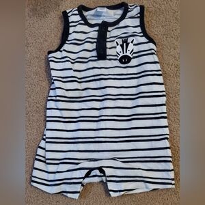 Striped Black & White Baby Romper with Zebra Patch